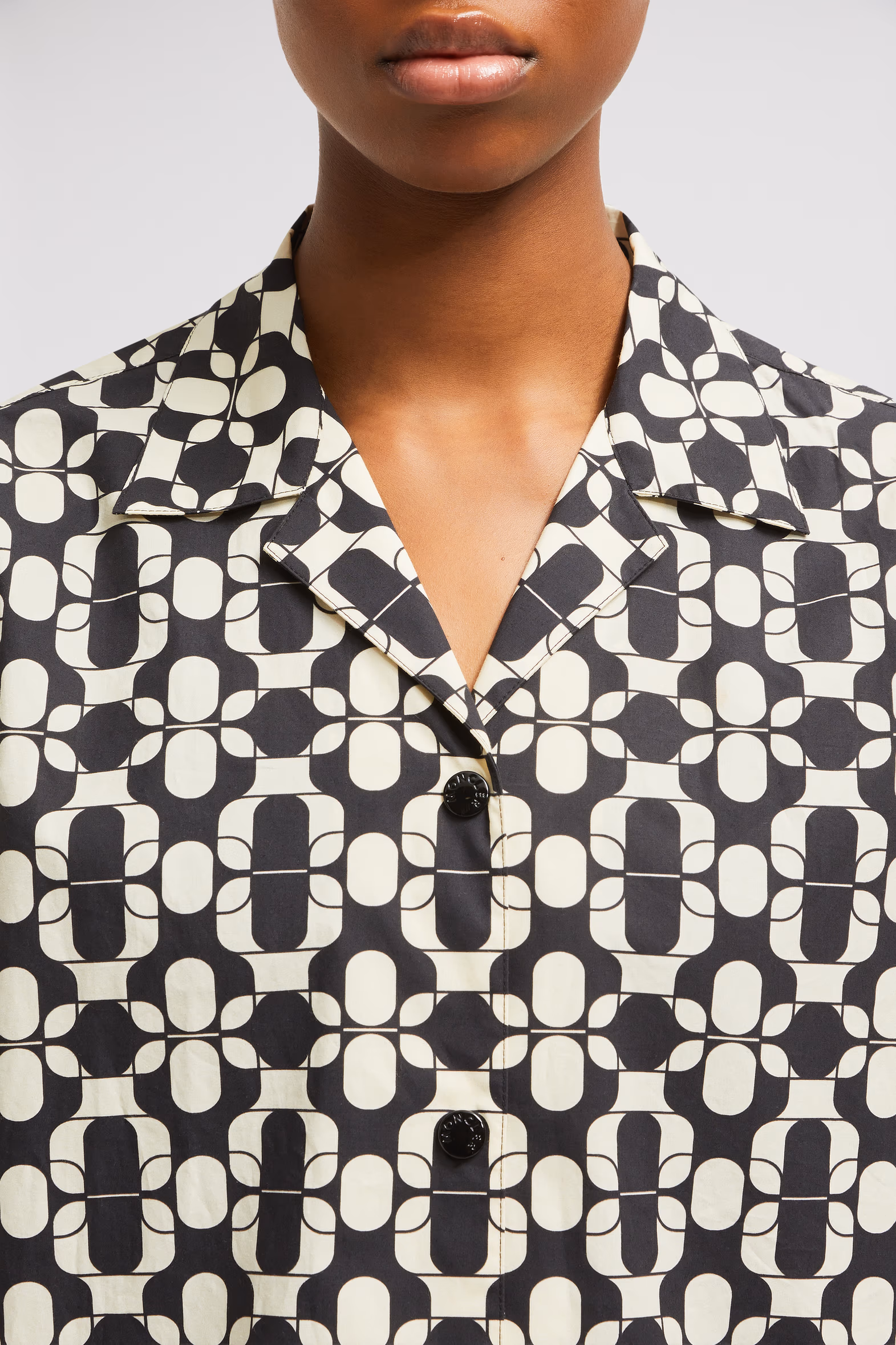 Chemise à manches courtes en coton à imprimé géométrique Femmes Bleu & Blanc Moncler 6